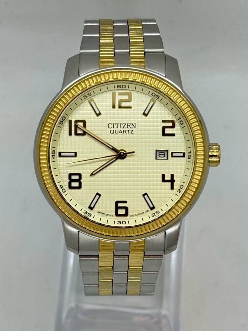 Citizen Men’s Quartz Watch Two Tone 40mm Gold Dial Date S Steel New Battery Runs